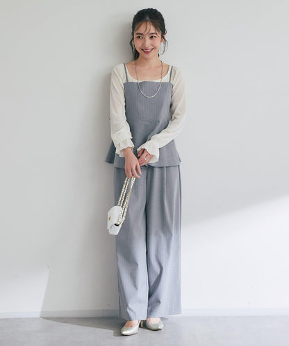 【可成套穿搭・顯瘦搭配】條紋後繫帶吊帶