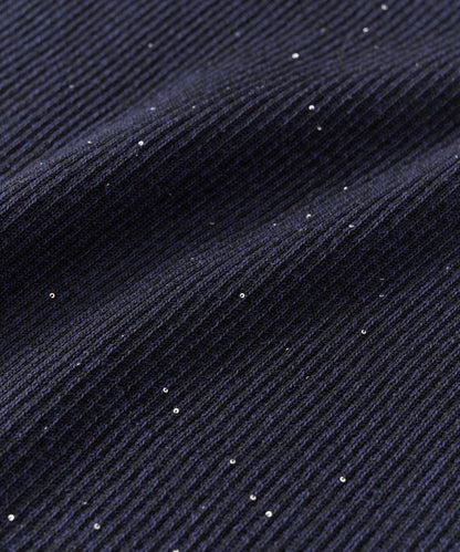 【百搭顯瘦】亮片羅紋一字肩八分袖針織衫