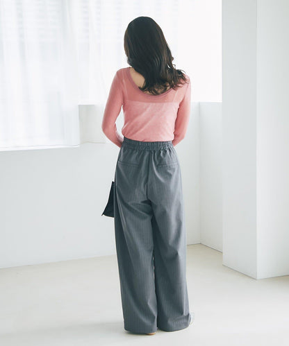 【可成套搭配・修飾美腿】條紋寬腿褲