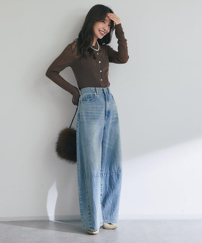 【成熟感透視針織衫】透視亮片翻領羅紋針織衫