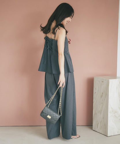 【可成套穿搭・顯瘦搭配】條紋後繫帶吊帶