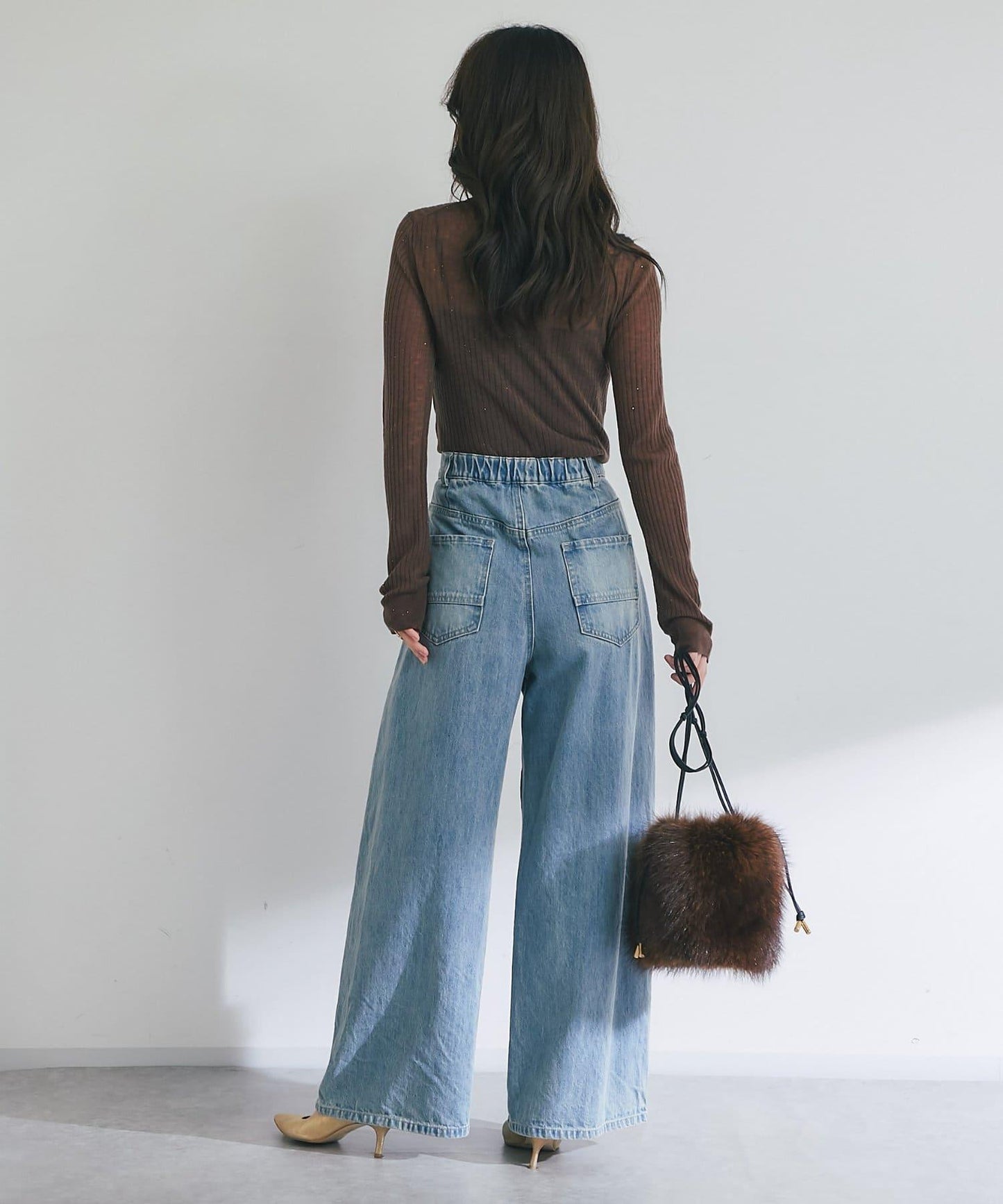 【成熟感透視針織衫】透視亮片翻領羅紋針織衫