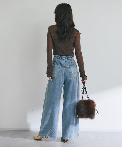 【成熟感透視針織衫】透視亮片翻領羅紋針織衫