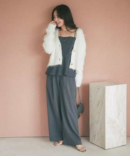 【可成套搭配・修飾美腿】條紋寬腿褲