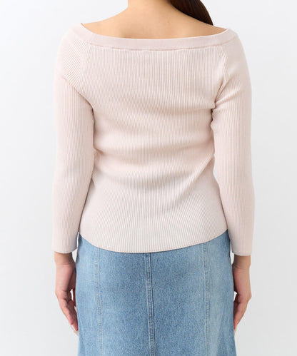 【百搭顯瘦】亮片羅紋一字肩八分袖針織衫