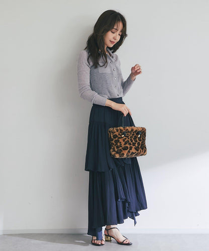 【成熟感透視針織衫】透視亮片翻領羅紋針織衫