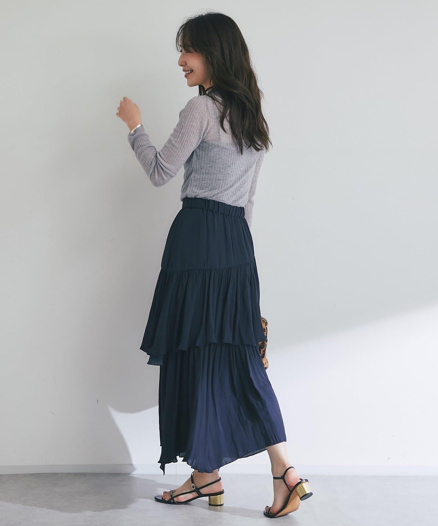 【成熟感透視針織衫】透視亮片翻領羅紋針織衫