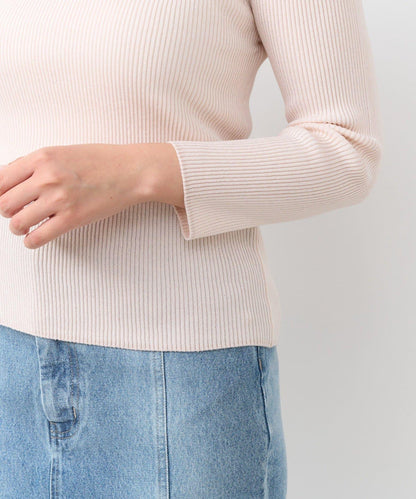 【百搭顯瘦】亮片羅紋一字肩八分袖針織衫