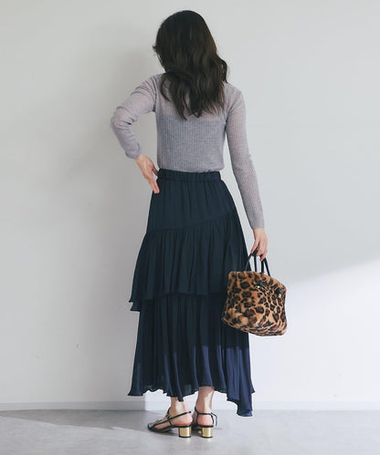 【成熟感透視針織衫】透視亮片翻領羅紋針織衫