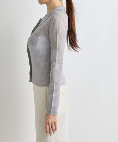 【成熟感透視針織衫】透視亮片翻領羅紋針織衫