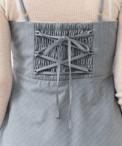 【可成套穿搭・顯瘦搭配】條紋後繫帶吊帶