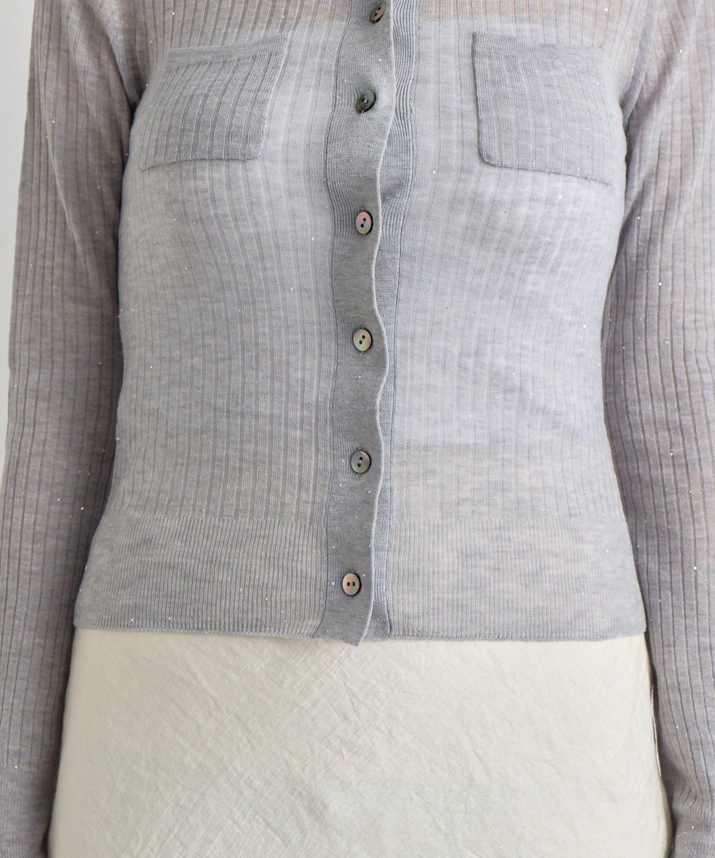 【成熟感透視針織衫】透視亮片翻領羅紋針織衫