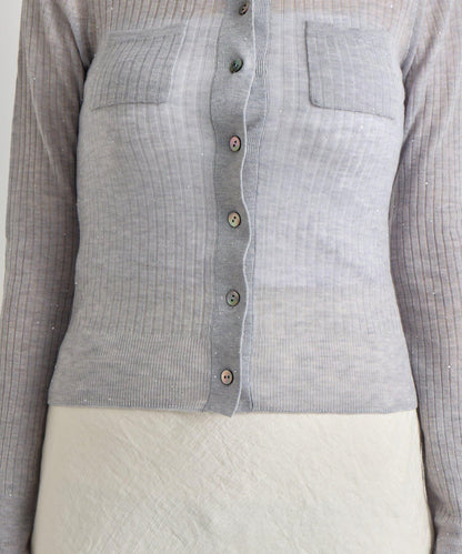 【成熟感透視針織衫】透視亮片翻領羅紋針織衫