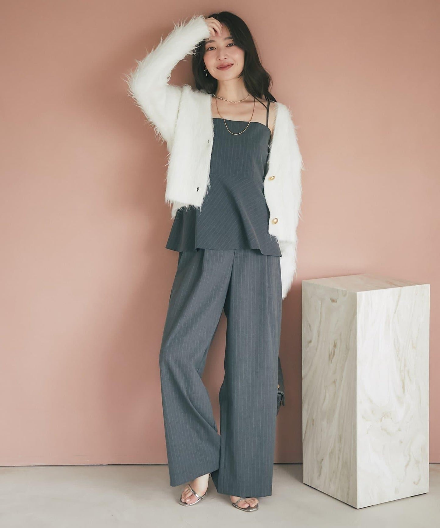 【可成套穿搭・顯瘦搭配】條紋後繫帶吊帶