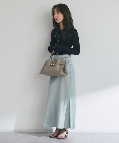 【成熟感透視針織衫】透視亮片翻領羅紋針織衫