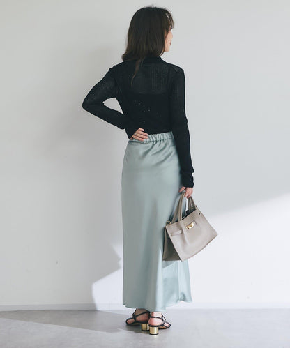 【成熟感透視針織衫】透視亮片翻領羅紋針織衫