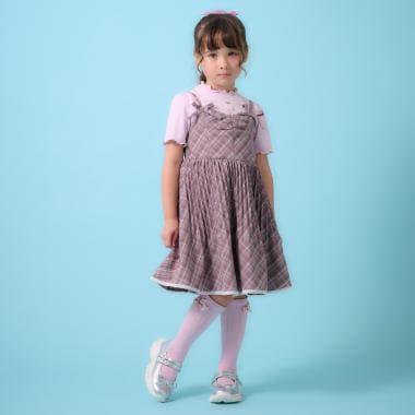 格紋百褶吊帶連衣裙