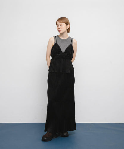 百褶拼接連衣裙