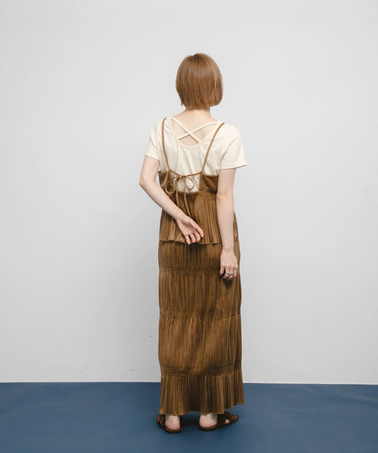 百褶拼接連衣裙