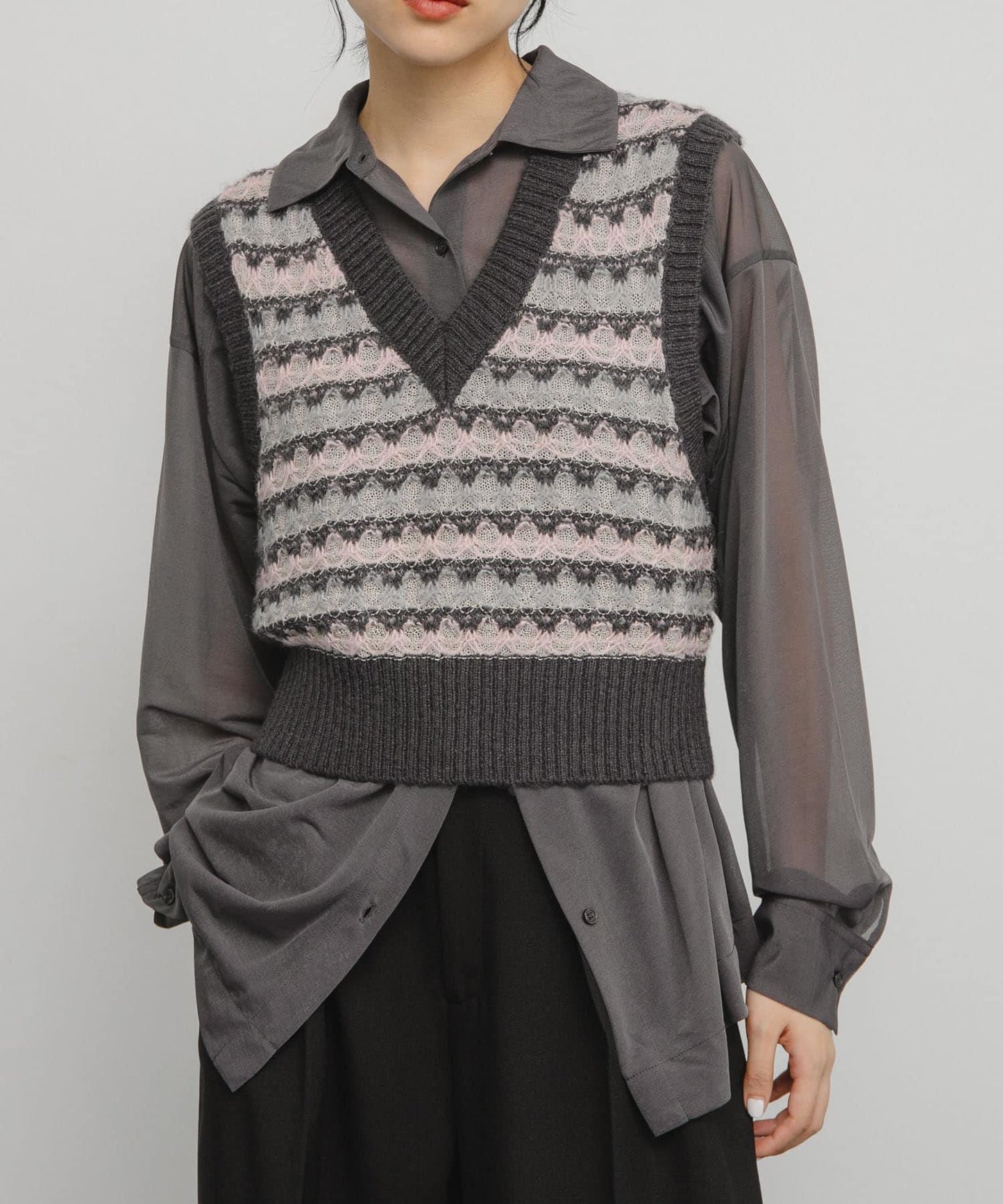 透視提花針織背心