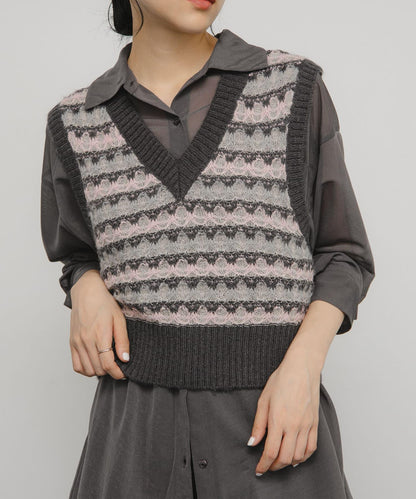 透視提花針織背心