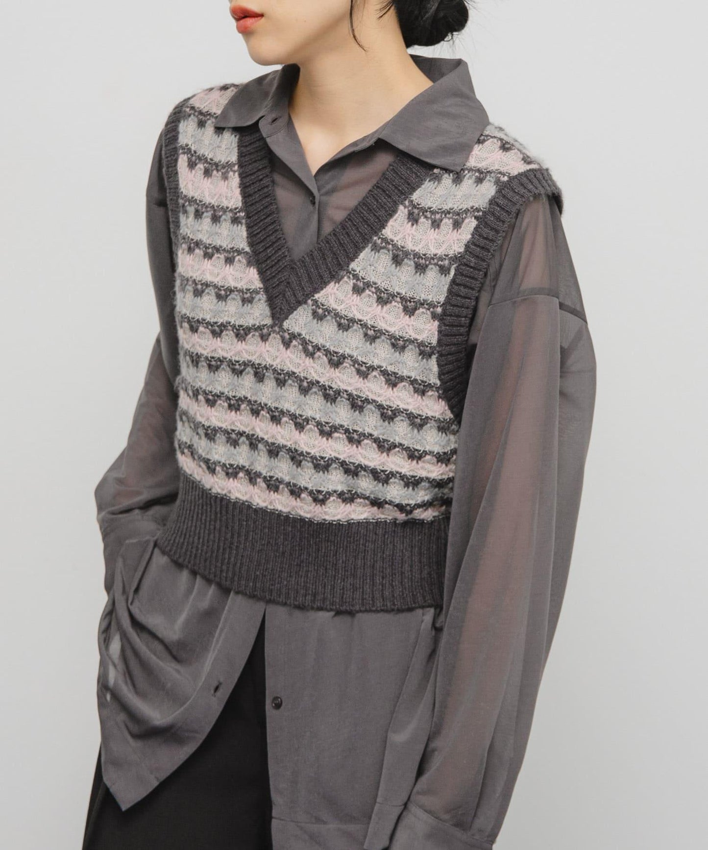 透視提花針織背心