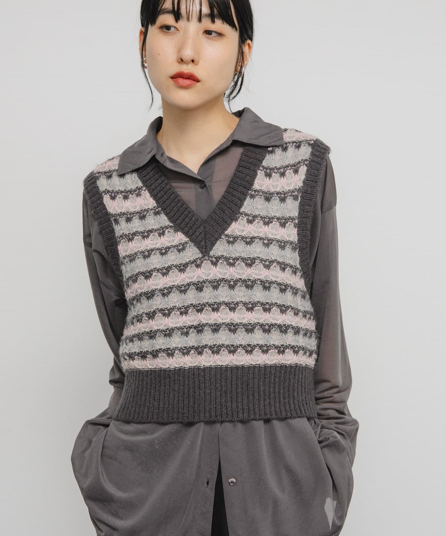 透視提花針織背心