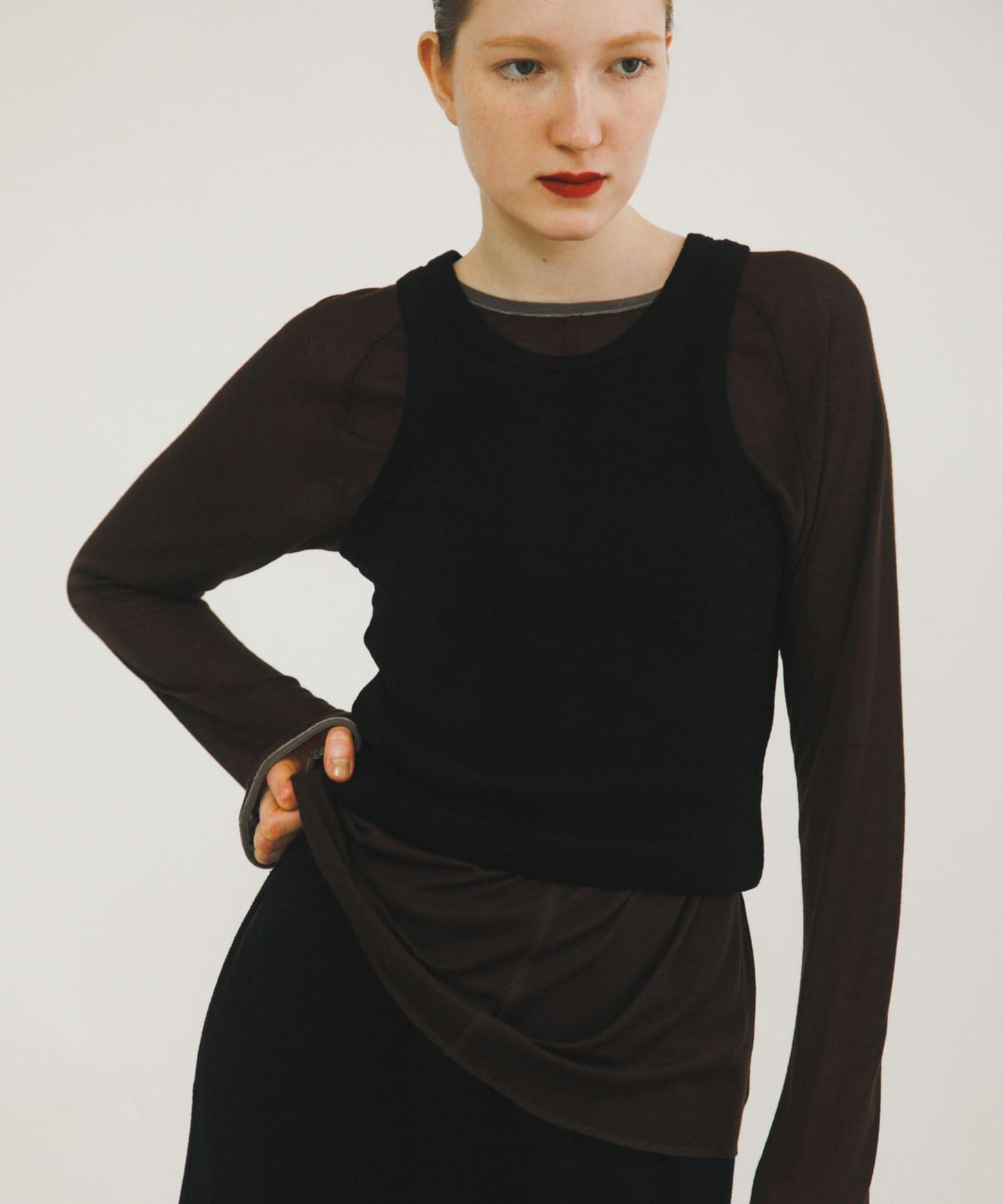 拼接天鵝絨透視T恤