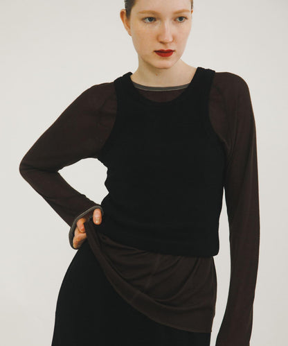 拼接天鵝絨透視T恤