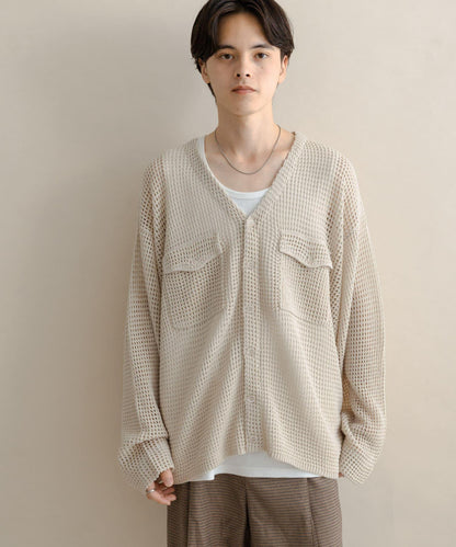 雙口袋V領針織開衫