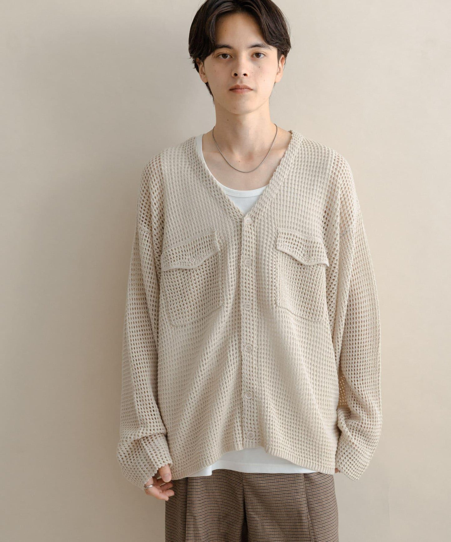 雙口袋V領針織開衫