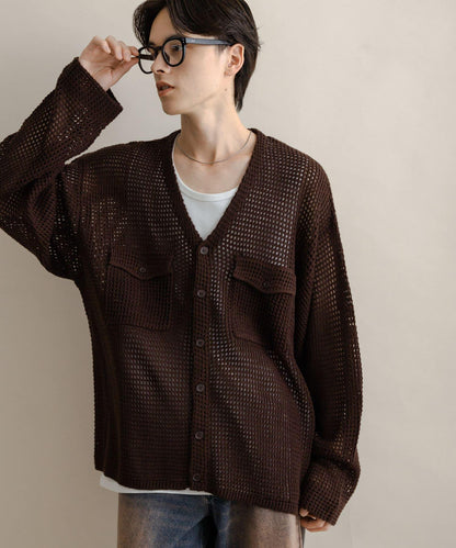 雙口袋V領針織開衫