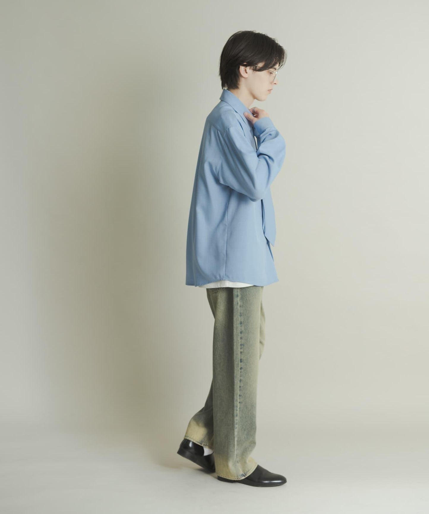 硬質水洗牛仔寬腿褲