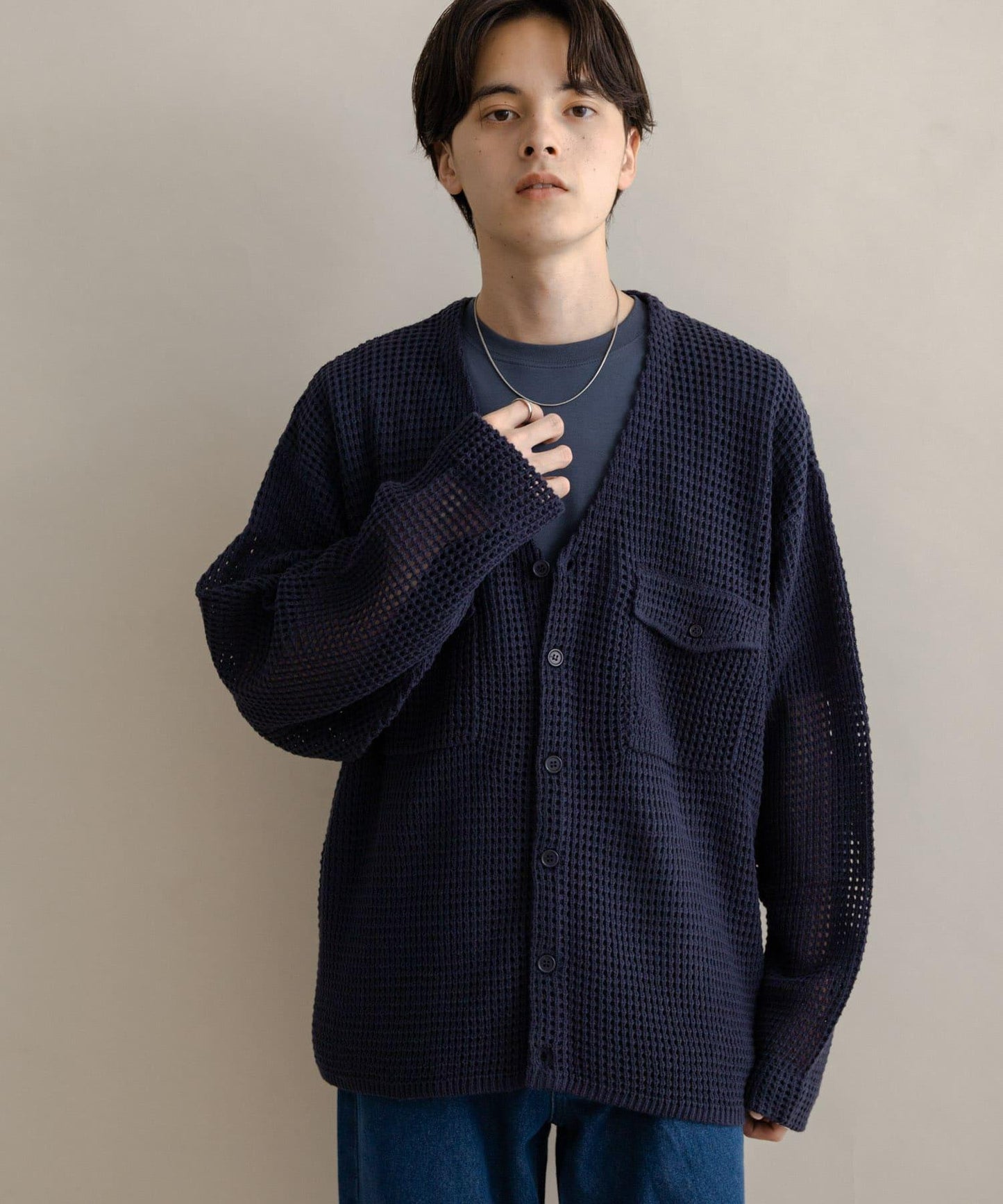 雙口袋V領針織開衫