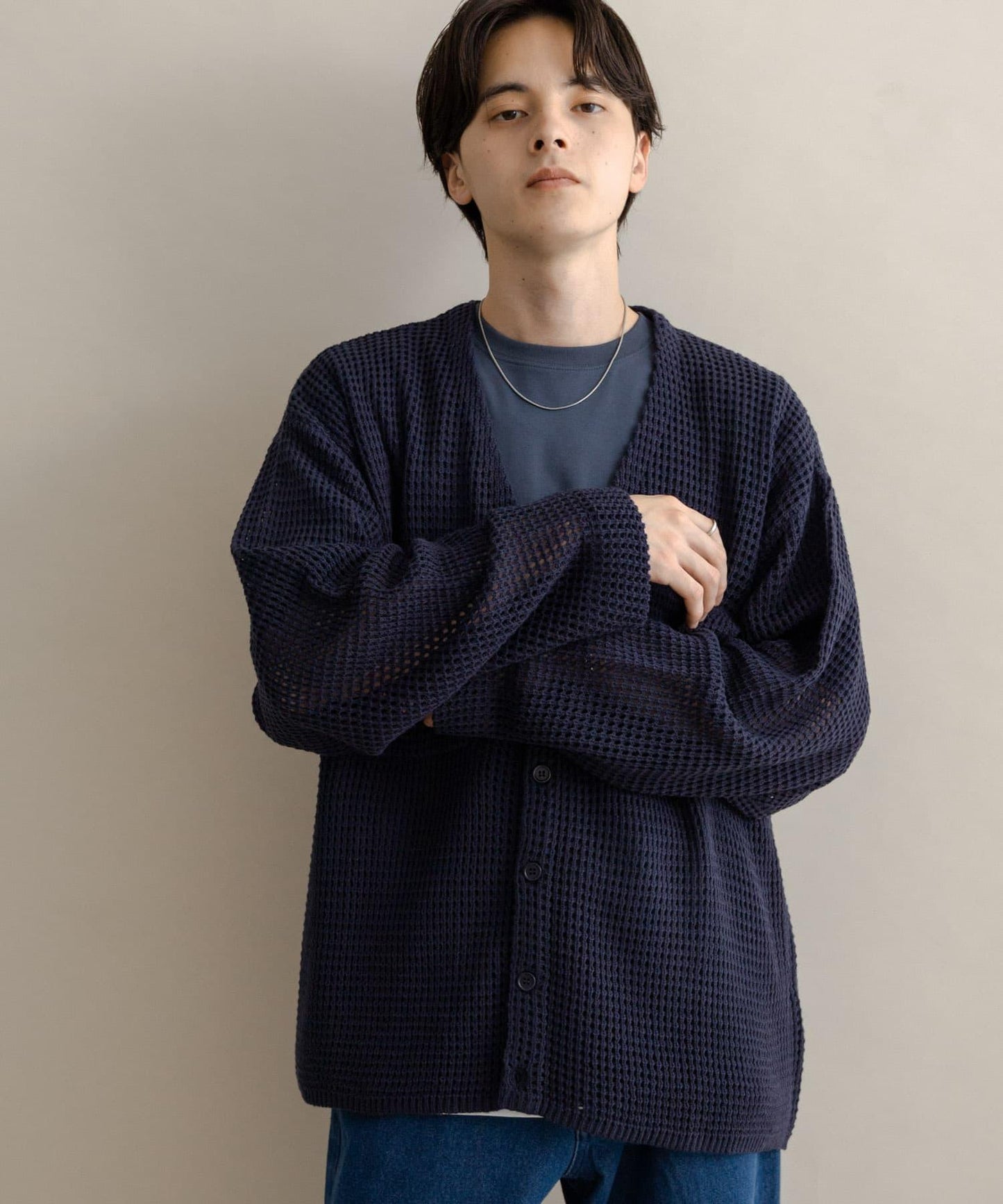 雙口袋V領針織開衫