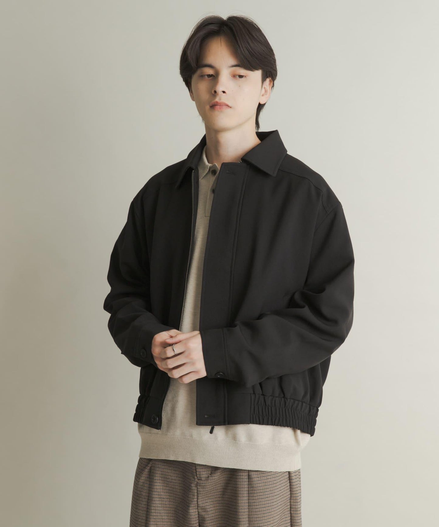 混色寬鬆拉鍊夾克