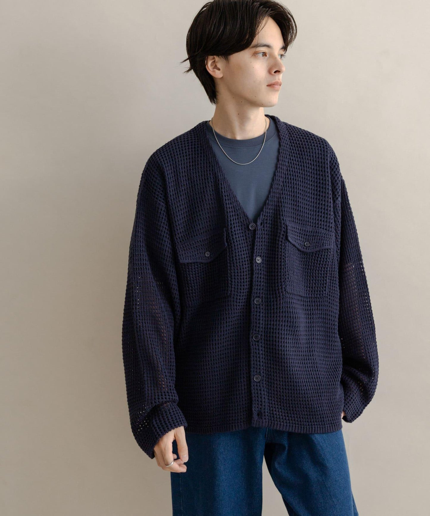 雙口袋V領針織開衫