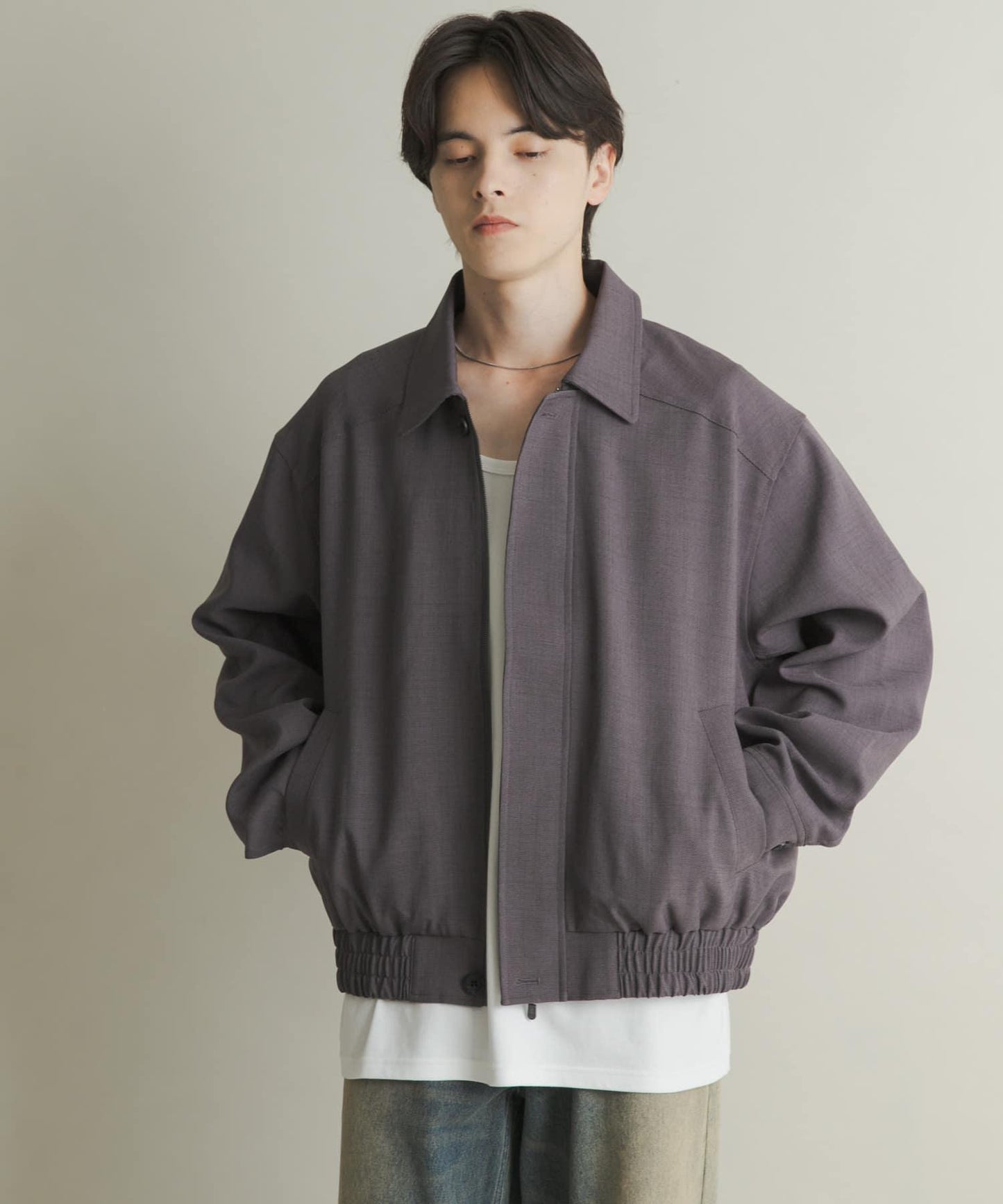 混色寬鬆拉鍊夾克