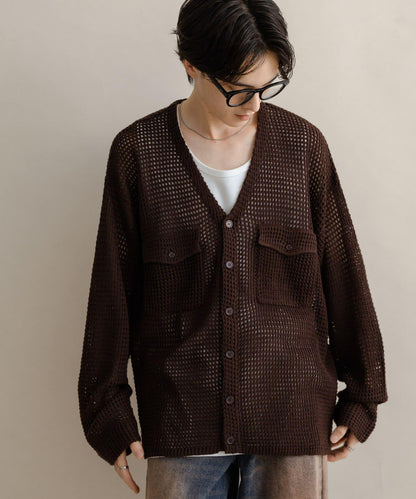 雙口袋V領針織開衫