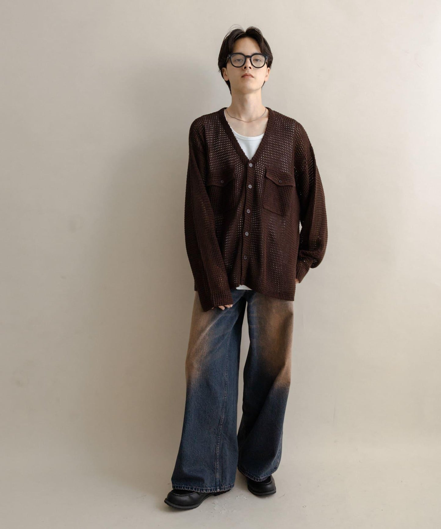 雙口袋V領針織開衫