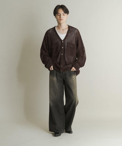 雙口袋V領針織開衫