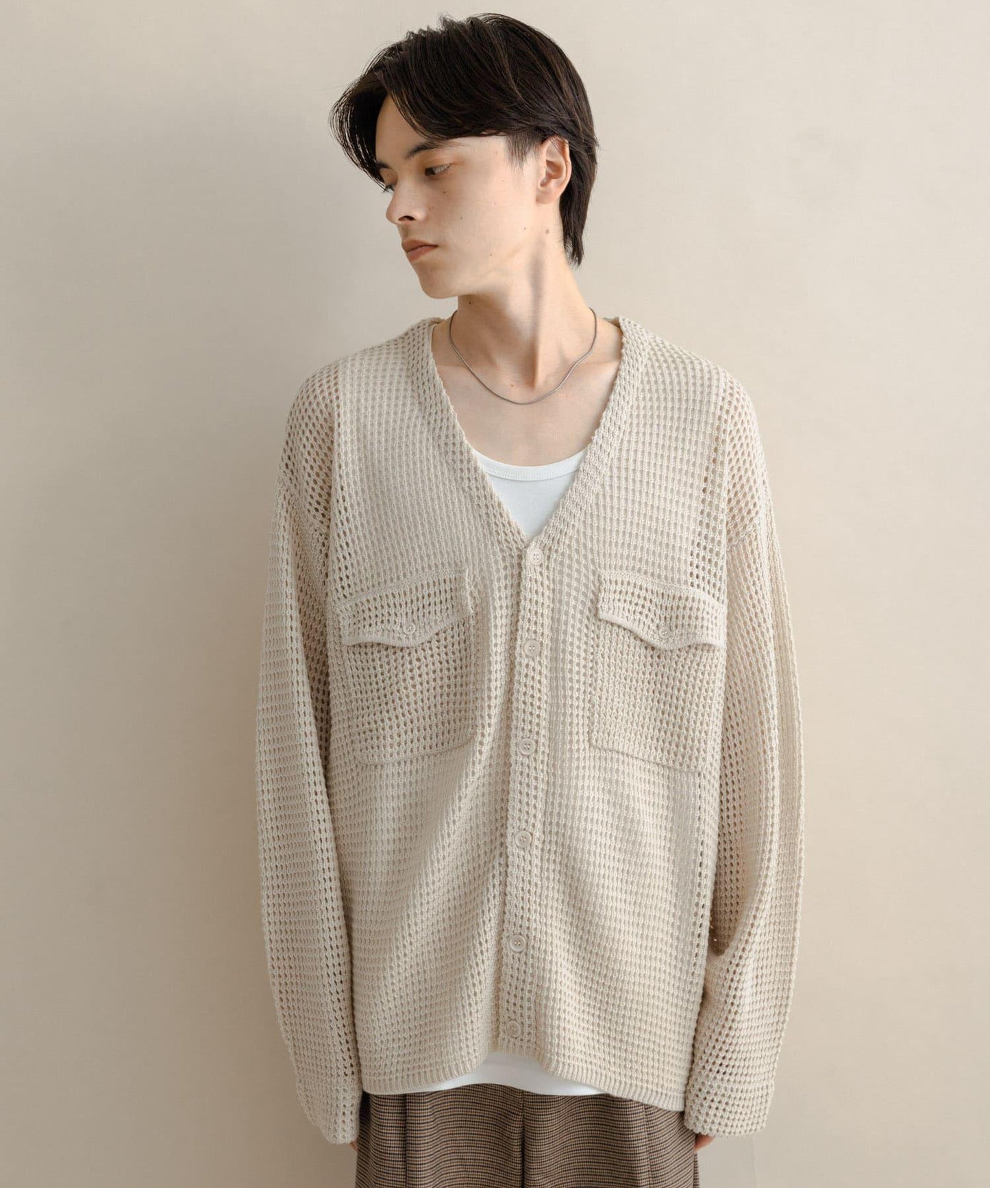 雙口袋V領針織開衫