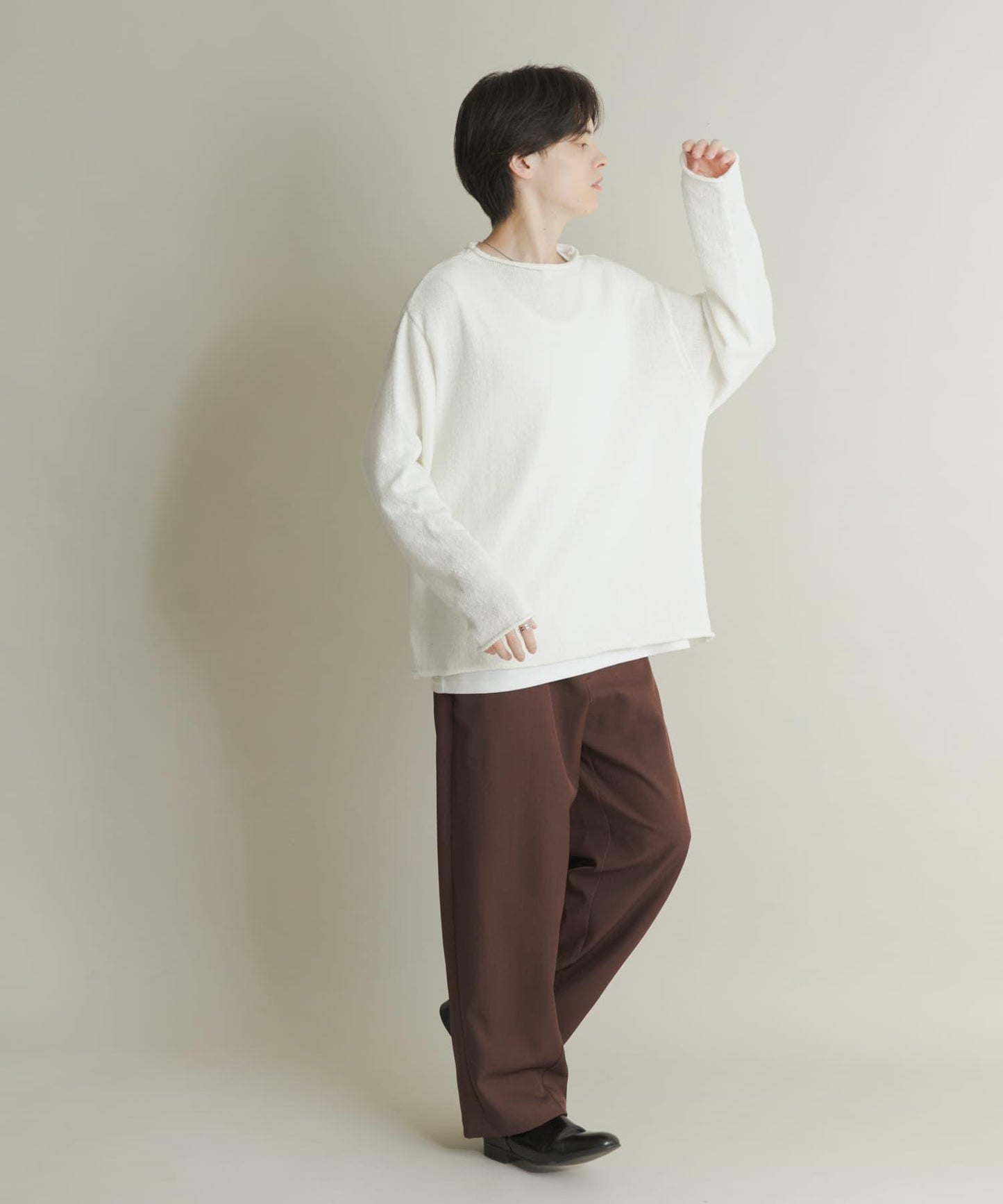 桶型直筒無褶西裝褲