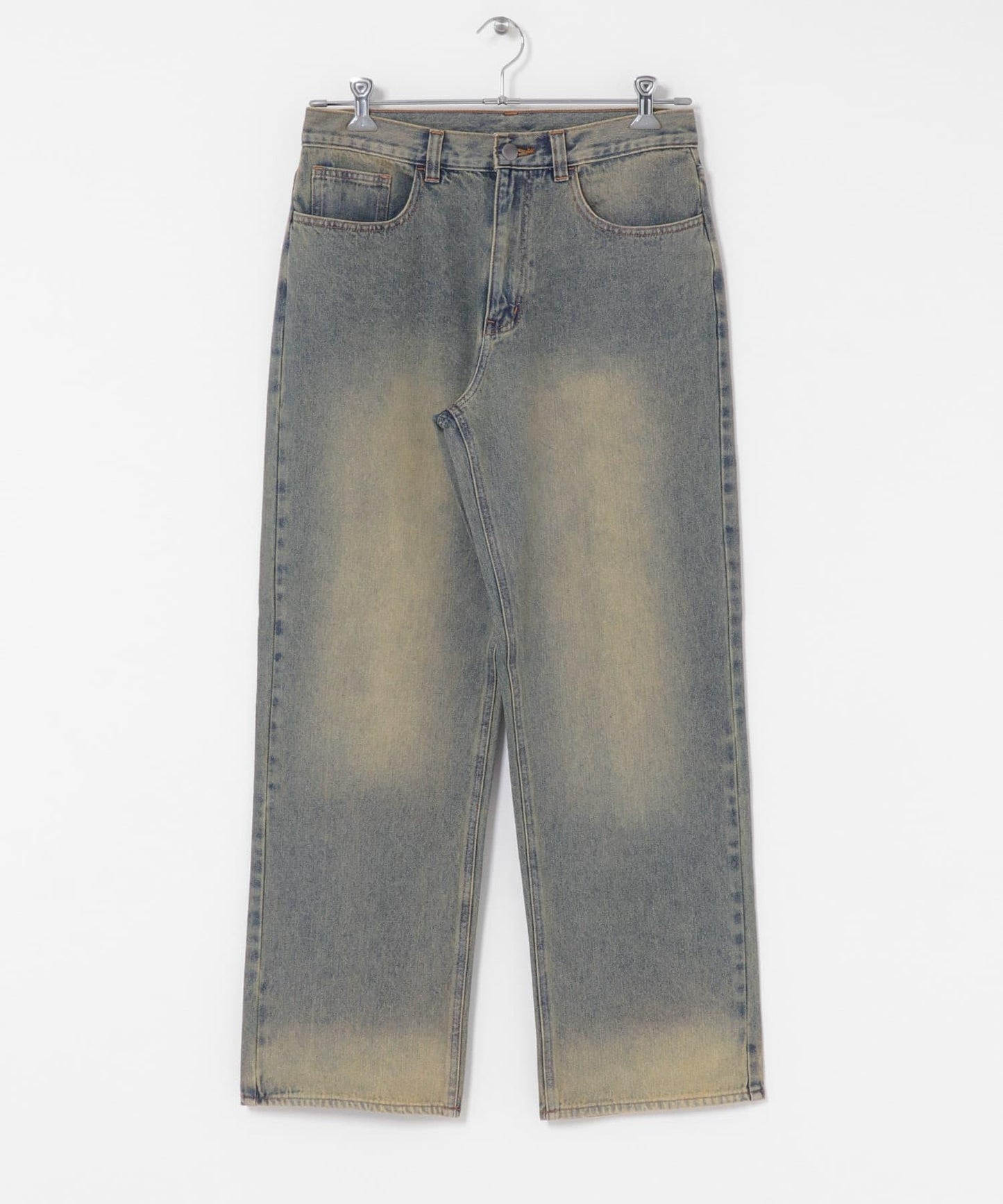 硬質水洗牛仔寬腿褲