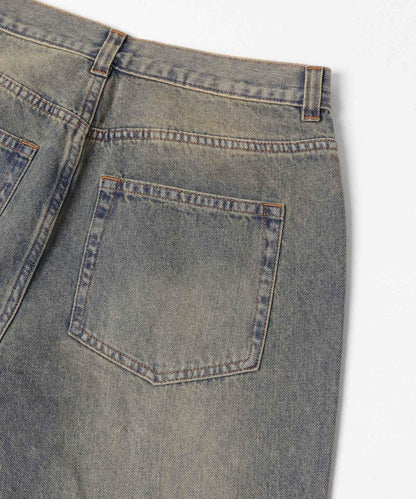 硬質水洗牛仔寬腿褲