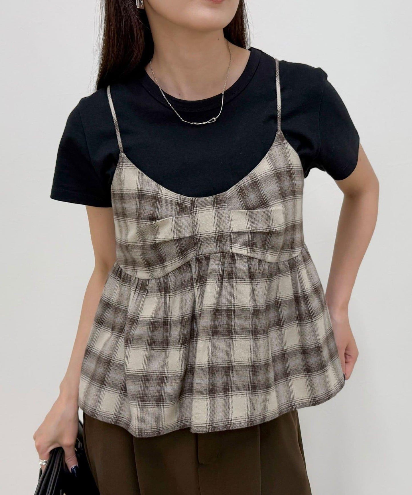 漸變格紋吊帶背心