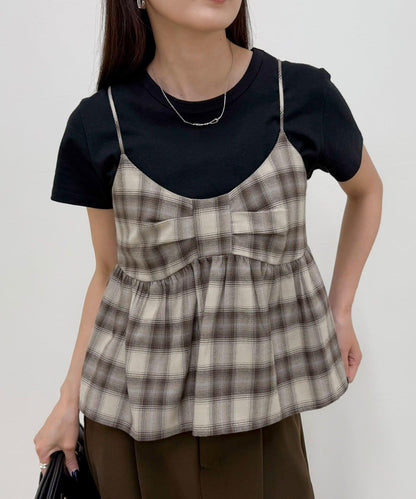 漸變格紋吊帶背心