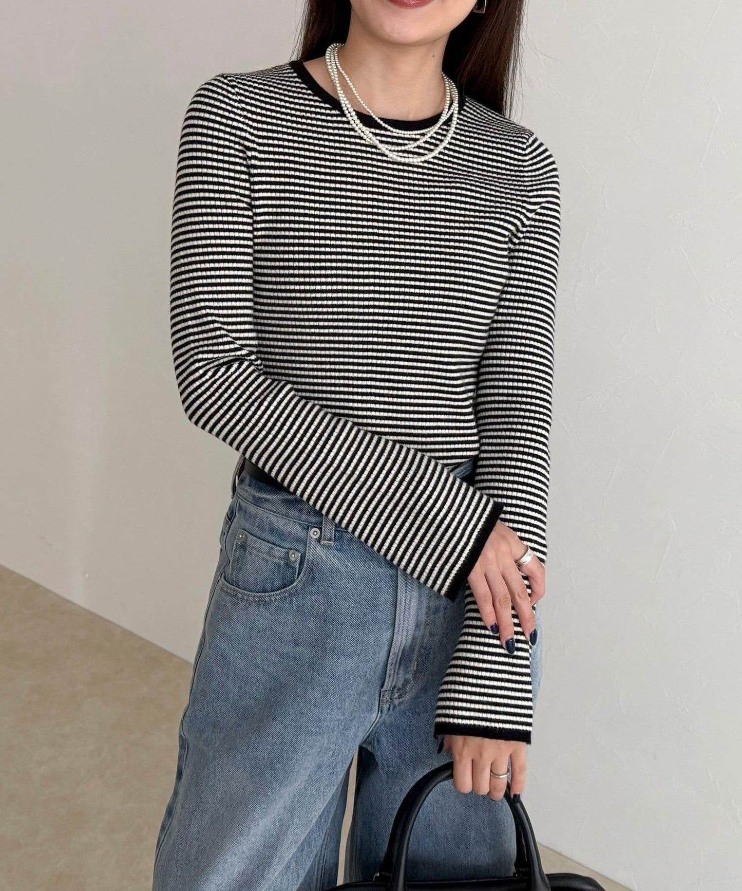 袖開叉羅紋針織套頭衫