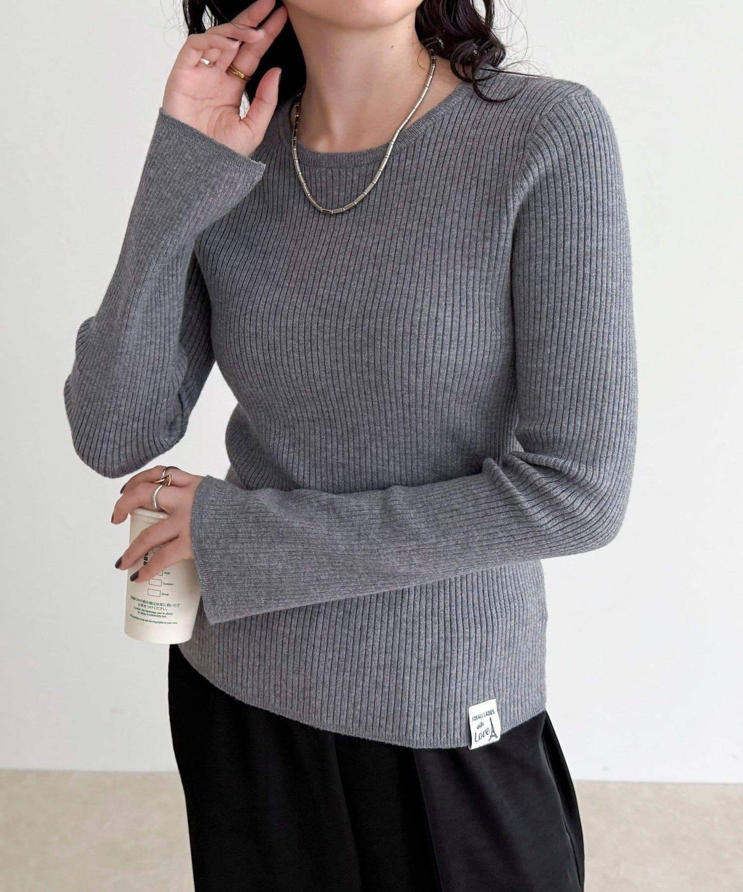 袖開叉羅紋針織套頭衫