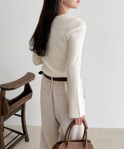 袖開叉羅紋針織套頭衫